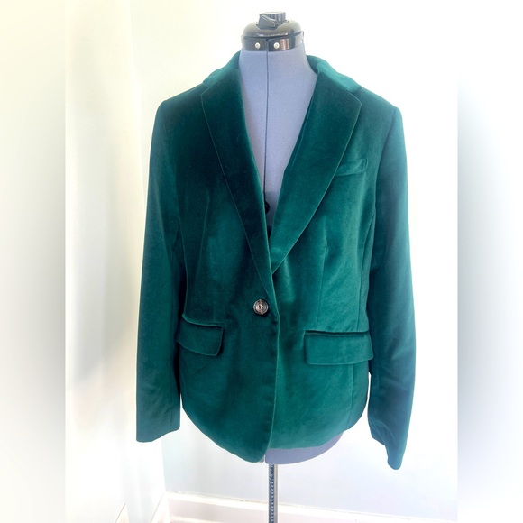 Talbots Velvet Blazer Jacket Green Size 12 One Button Lined Holiday Party NWT - Picture 1 of 16